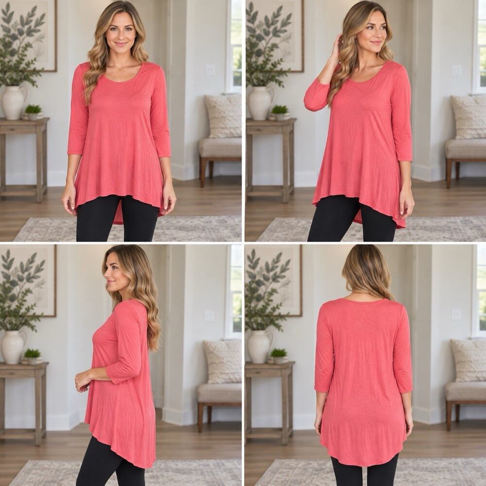 Simply Southern Women’s Small Coral Pink High Low Tunic Top 3/4 Sleeve